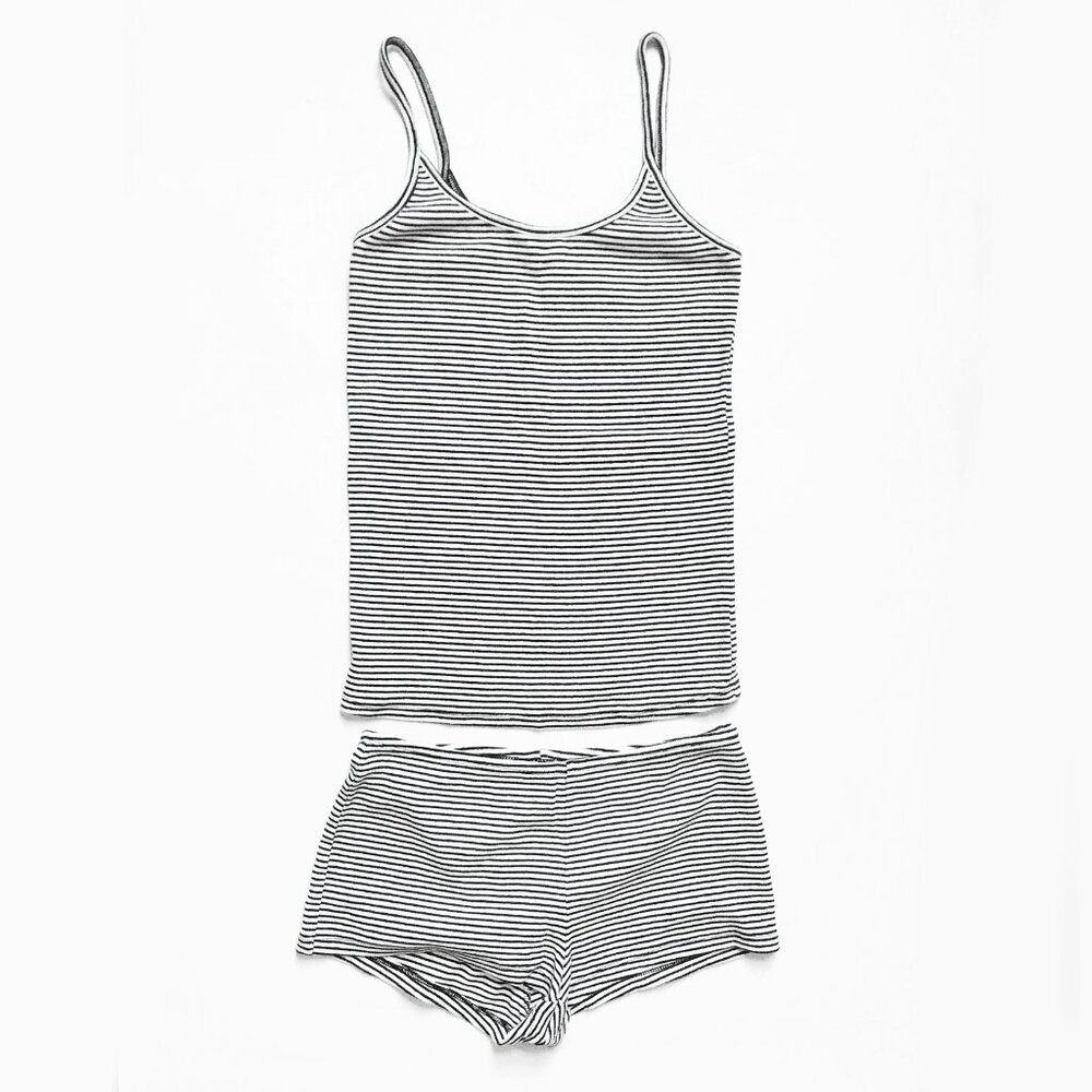 NWOT Forever 21 Black White Striped Camisole Boy Short Pajama Set Small